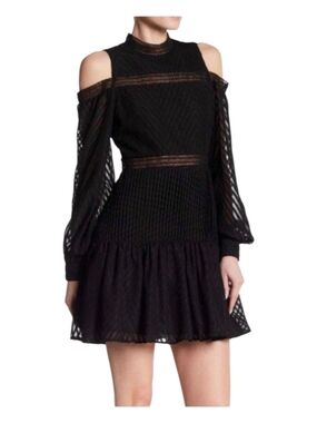 Cold-Shoulder Black Lace Mini Dress